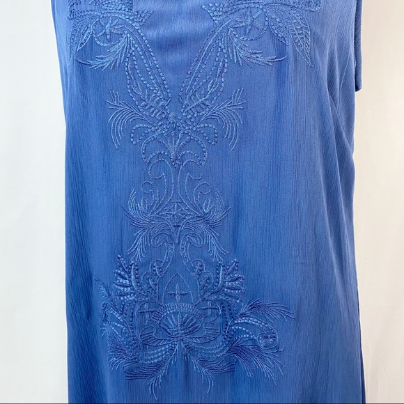 Sharagano Teal Blue Embroidered Sleeveless Ruffle Hem Dress 10 NEW NWT - Picture 3 of 9